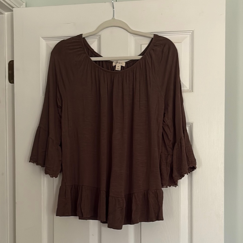 Style & Co. Brown Relaxed Ruffled Tunic